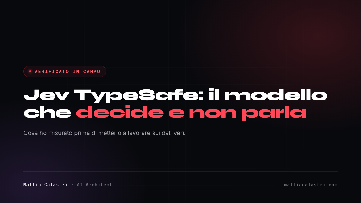 Copertina dell'articolo: Jev TypeSafe: il modello che decide e non parla (cosa ho verificato prima di usarlo)